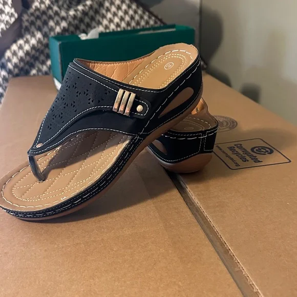 Blue and Tan Sandals - Picture 2 of 2